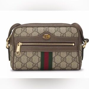 Gucci Ophidia GG Supreme Mini Crossbody (Beige/Ebony, Gold Hardware)